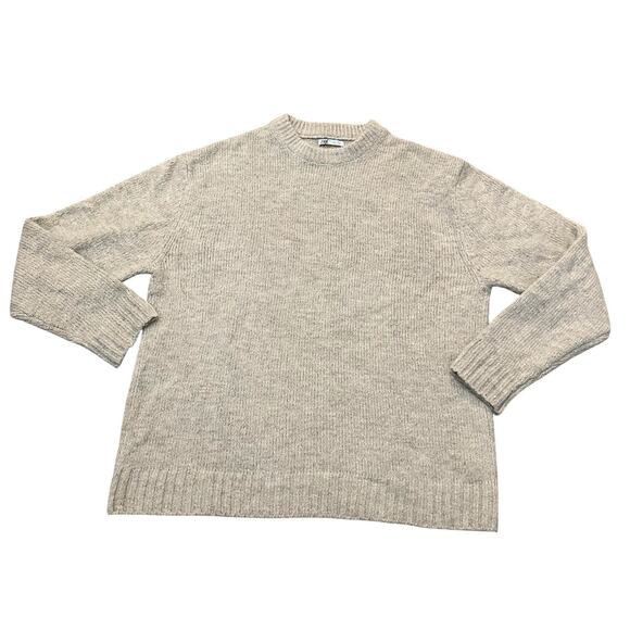 Zara Mens Wool Alpaca Blend Sweater Large Oversized Crew Neck Pullover Chunky - Picture 1 of 8